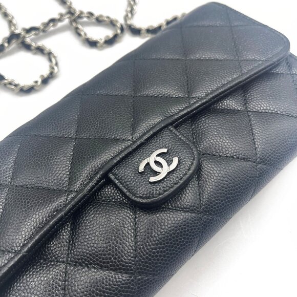 Authentic CHANEL CC Classic Caviar Flap Wallet Chain Shoulder Crossbody Black - Picture 5 of 16